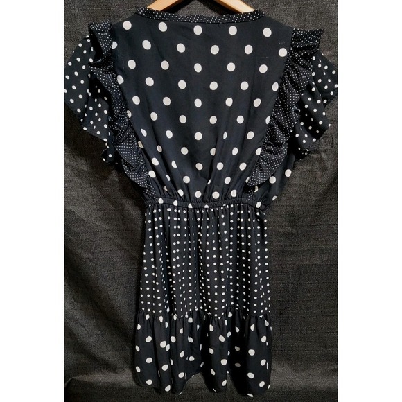 Zara Women Dress Contrast Polka Dots Ruffle Party Midi Sz XS‎ Black White NEW - Picture 8 of 11
